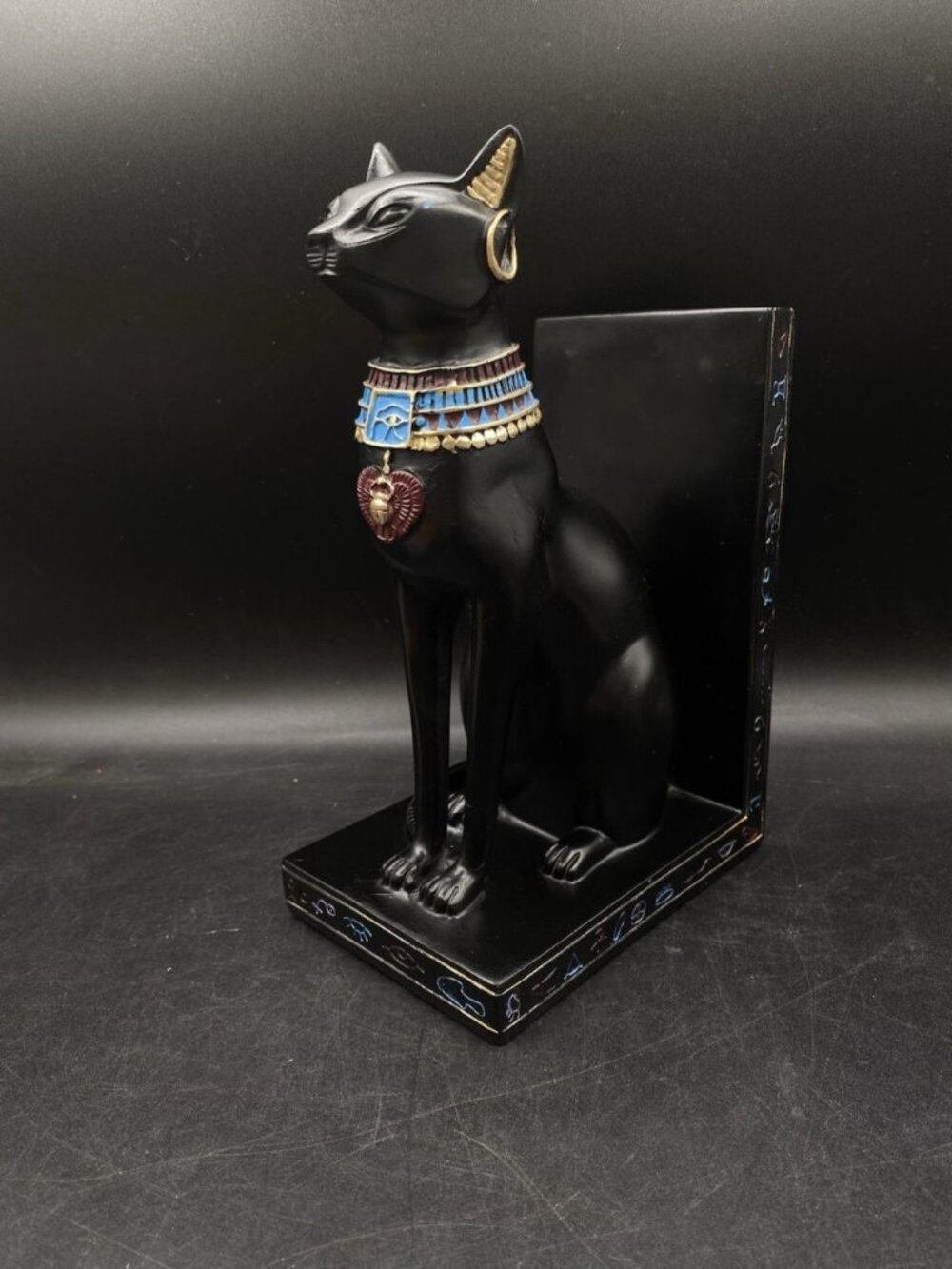 Egyptian Cat Book End Black Cat Blue Gold Collar Single